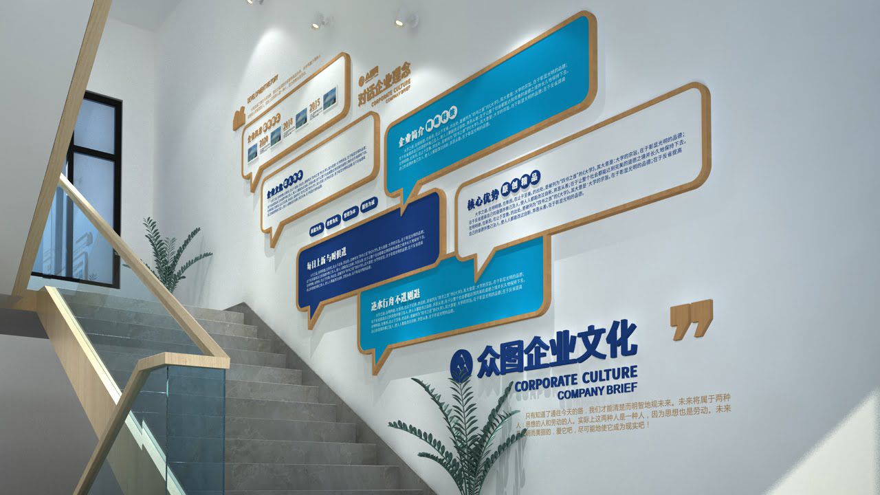 藍色公司發(fā)展歷程樓梯文化墻(圖3)